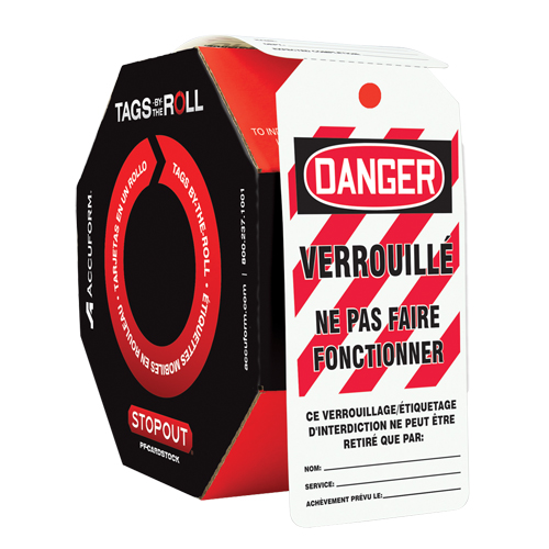 Tags By-The-Roll Lockout Tags, Plastic, 3" W x 6-1/4" H, French GTA Hardware Inc