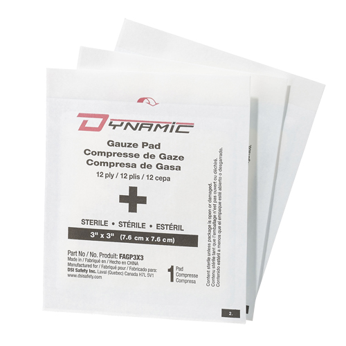 Gaze Dynamic, Tampon, 3" lo x 3" la, St&eacute;rile, Dispositif m&eacute;dical Classe 1 GTA Hardware Inc