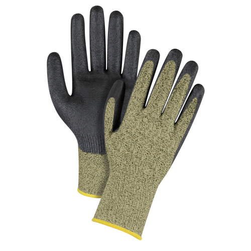 Black & Yellow Seamless Stretch Cut-Resistant Gloves, Size 2X-Large/11, 13 Gauge, Foam Nitrile Coated, Aramid Shell, ASTM ANSI Level A6 GTA Hardware Inc