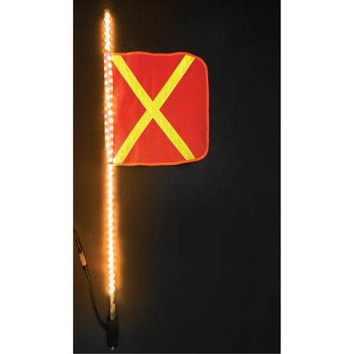 Fanions DEL robustes Safety Whip, Fixation Attelage, Hauteur 4, Orange avec X r&eacute;fl&eacute;chissant GTA Hardware Inc
