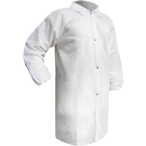 Disposable Lab Coat, Polypropylene, White, Medium GTA Hardware Inc