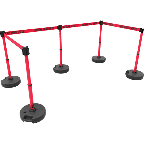 PLUS Barrier Post Set X5, Plastic, 42" H, Red Tape, 15' Tape Length GTA Hardware Inc
