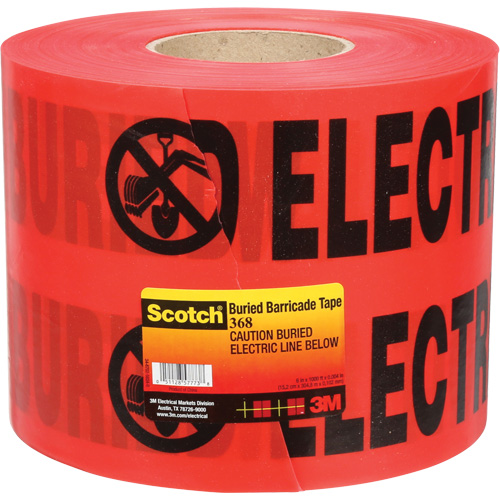 Ruban pour barri&egrave;res pour services publics souterrains Scotch, Anglais, 6" la x 1000' lo, 4 mils, Noir/rouge GTA Hardware Inc