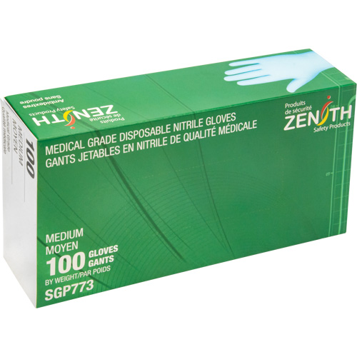 Gants jetables de calibre m&eacute;dical r&eacute;sistants &agrave; la perforation, Moyen, Nitrile, 4,5 mils, Sans poudre, Bleu, Classe 2 GTA Hardware Inc