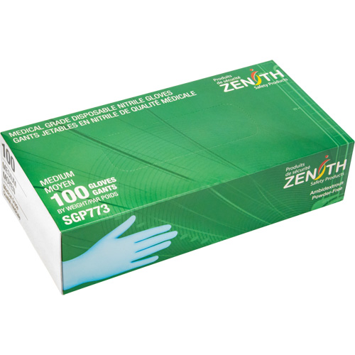 Gants jetables de calibre m&eacute;dical r&eacute;sistants &agrave; la perforation, Moyen, Nitrile, 4,5 mils, Sans poudre, Bleu, Classe 2 GTA Hardware Inc