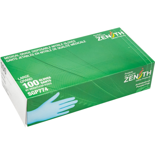 Puncture-Resistant Medical-Grade Disposable Gloves, Large, Nitrile, 4.5-mil, Powder-Free, Blue, Class 2 GTA Hardware Inc
