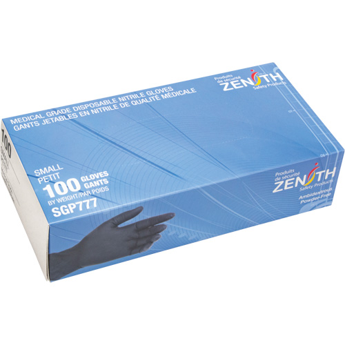 Puncture-Resistant Medical-Grade Disposable Gloves, Small, Nitrile, 5-mil, Powder-Free, Black, Class 2 GTA Hardware Inc