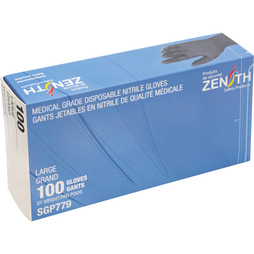 Gants jetables de calibre m&eacute;dical r&eacute;sistants &agrave; la perforation, Grand, Nitrile, 5 mils, Sans poudre, Noir, Classe 2 GTA Hardware Inc