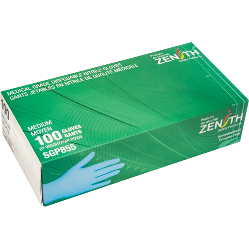 Puncture-Resistant Medical-Grade Disposable Gloves, Medium, Nitrile, 3.5-mil, Powder-Free, Blue, Class 2 GTA Hardware Inc