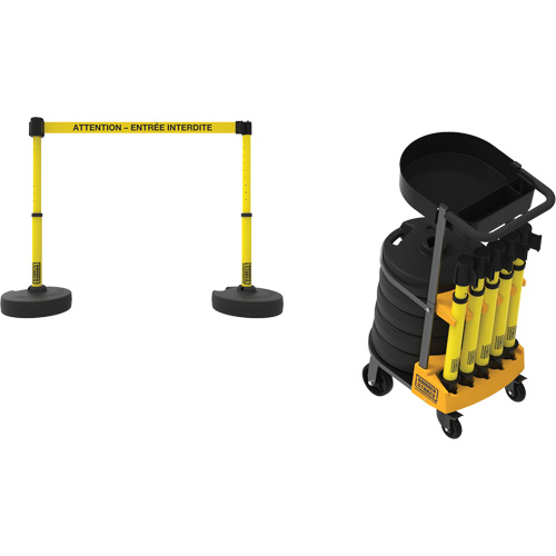 Syst&egrave;me de barri&egrave;re &agrave; chariot portatif avec plateau Plus, 75' lo, M&eacute;tal/Plastique, Jaune GTA Hardware Inc