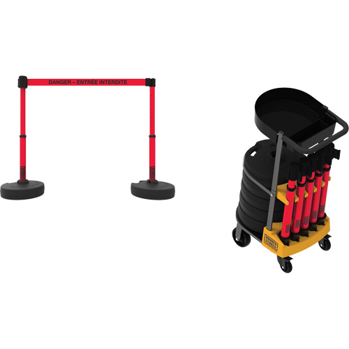 Plus Portable Barrier System Cart Package with Tray, 75' L, Metal/Plastic, Red GTA Hardware Inc
