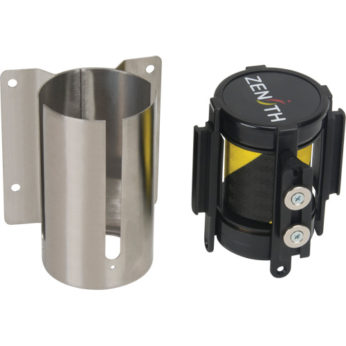 Barri&egrave;re &agrave; fixation murale avec ruban magn&eacute;tique, Acier, Fixation par vis, 7', Ruban Noir et jaune GTA Hardware Inc