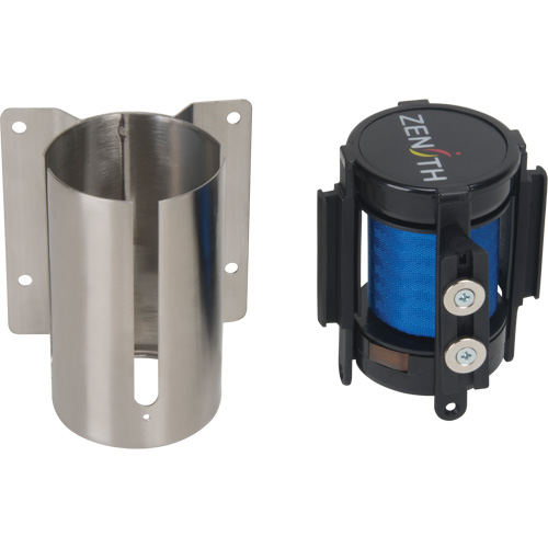 Barri&egrave;re &agrave; fixation murale avec ruban magn&eacute;tique, Acier, Fixation par vis, 7', Ruban Bleu GTA Hardware Inc