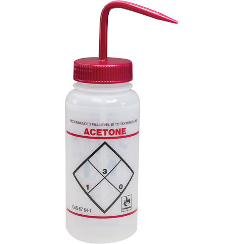 Bouteille de rinsage &agrave; grande ouverture avec &eacute;tiquette de s&eacute;curit&eacute; "Acetone", 16 oz GTA Hardware Inc