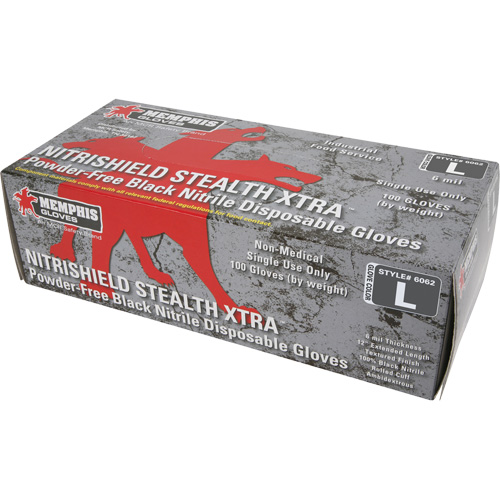 Gants jetables NitriShield Stealth Extra, Grand, Nitrile, 6 mils, Sans poudre, Noir GTA Hardware Inc