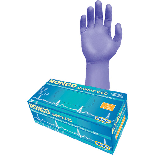 Blurite 6 EC Extended Cuff Examination Gloves, Small, Nitrile, 6-mil, Powder-Free, Purple, Class 2 GTA Hardware Inc