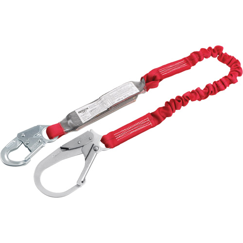 Pro Elastic Shock-Absorbing Lanyard, 6', Rebar Hook Center, Snap Hook Leg Ends, Polyester GTA Hardware Inc