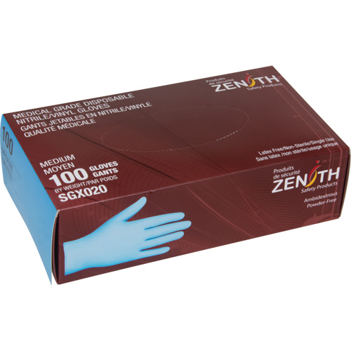 Gants tactiles jetables de calibre m&eacute;dical, Petit, Nitrile/vinyle, 4,5 mils, Sans poudre, Bleu, Classe 2 GTA Hardware Inc