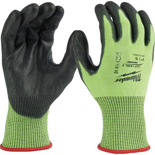 High Visibility Dipped Gloves, Size Medium, 15 Gauge, Polyurethane Coated, Polyethylene Shell, ASTM ANSI Level A5 GTA Hardware Inc