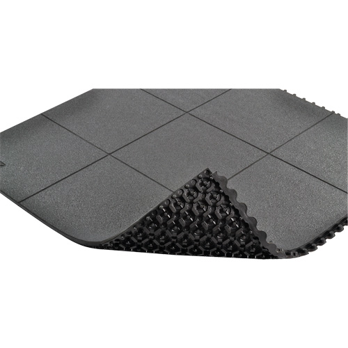 Tapis antifatigue &agrave; imbrication Cushion-Ease, Rugueux, 3' x 3' x 3/4", Noir, Caoutchouc naturel GTA Hardware Inc