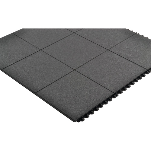 Tapis antifatigue &agrave; imbrication Cushion-Ease, Rugueux, 3' x 3' x 3/4", Noir, Caoutchouc naturel GTA Hardware Inc