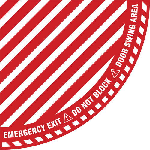 "Emergency Exit" Quarter Circle Swing Door Floor Sign, Adhesive, English with Pictogram GTA Hardware Inc
