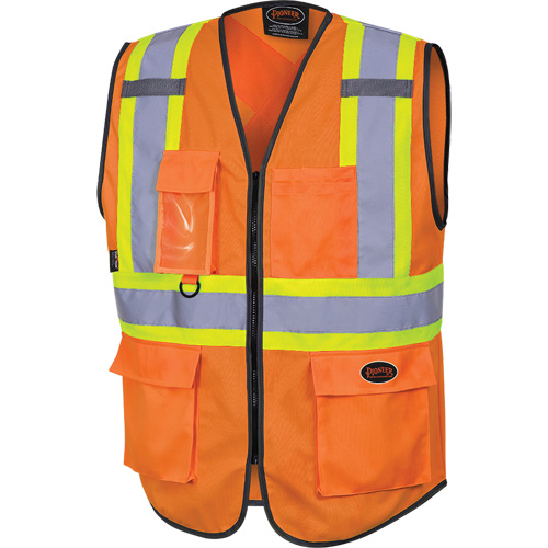6958 Zipper Front Safety Vest, High Visibility Orange, Small, Polyester GTA Hardware Inc