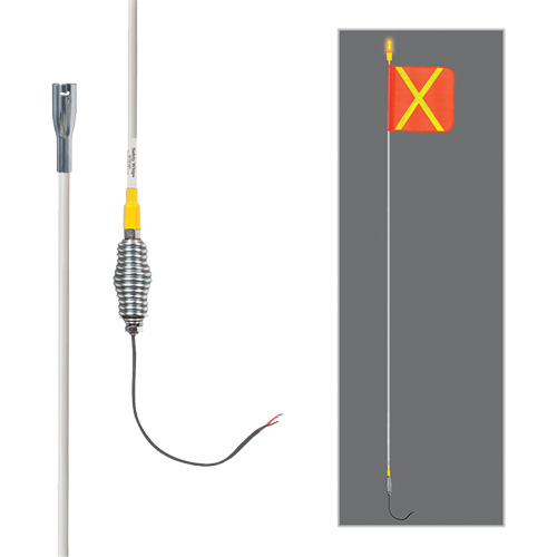 Tiges de s&eacute;curit&eacute; tout-temps de s&eacute;rie lourde avec lumi&egrave;re DEL constante Safety Whip, Fixation Ressort, Hauteur 12', Orange avec X r&eacute;fl&eacute;chissant GTA Hardware Inc