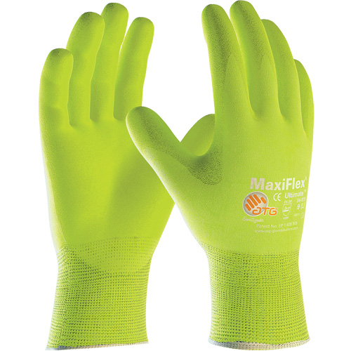 Gants sans coutures haute visibilit&eacute; ATG MaxiFlex Ultimate, Grand, R&ecirc;vetement Nitrile, Calibre 15, Enveloppe en Nylon/&eacute;lasthanne GTA Hardware Inc