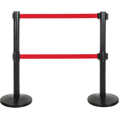 Dual Belt Crowd Control Barrier, Steel, 35" H, Red Tape, 7' Tape Length GTA Hardware Inc