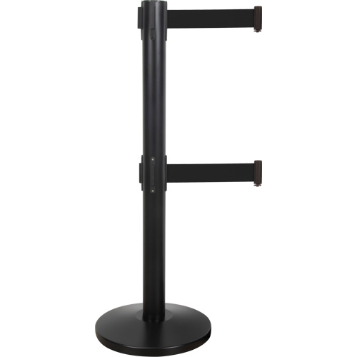 Dual Belt Crowd Control Barrier, Steel, 35" H, Black Tape, 7' Tape Length GTA Hardware Inc