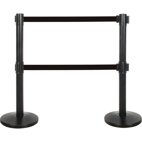 Dual Belt Crowd Control Barrier, Steel, 35" H, Black Tape, 7' Tape Length GTA Hardware Inc