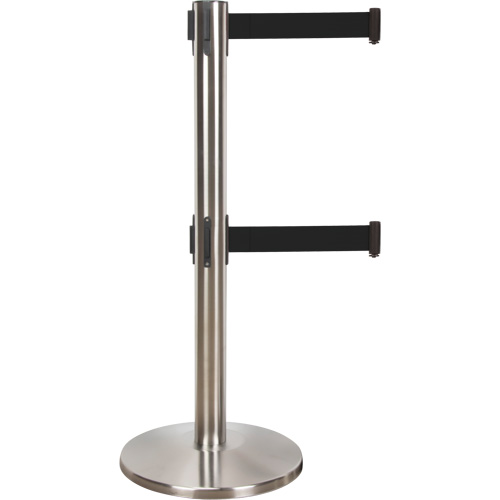 Dual Belt Crowd Control Barrier, Steel, 35" H, Black Tape, 7' Tape Length GTA Hardware Inc