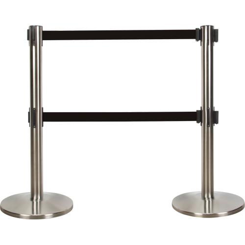 Dual Belt Crowd Control Barrier, Steel, 35" H, Black Tape, 7' Tape Length GTA Hardware Inc