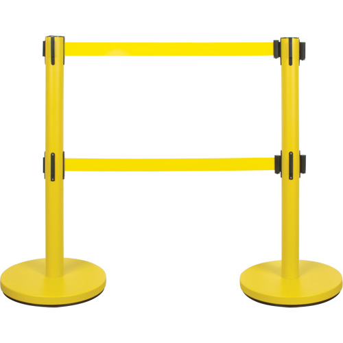 Barri&egrave;re pour le contr&ocirc;le des foules &agrave; courroie double, Acier, 35" h, Ruban Jaune, Longueur du ruban 7' GTA Hardware Inc