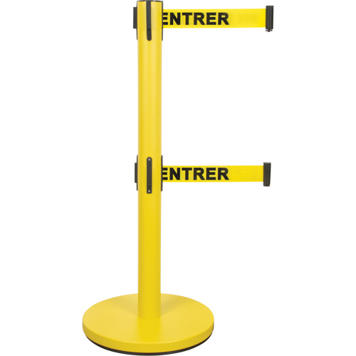 Dual Belt Crowd Control Barrier, Steel, 35" H, Yellow Tape, 7' Tape Length GTA Hardware Inc