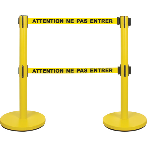 Dual Belt Crowd Control Barrier, Steel, 35" H, Yellow Tape, 7' Tape Length GTA Hardware Inc