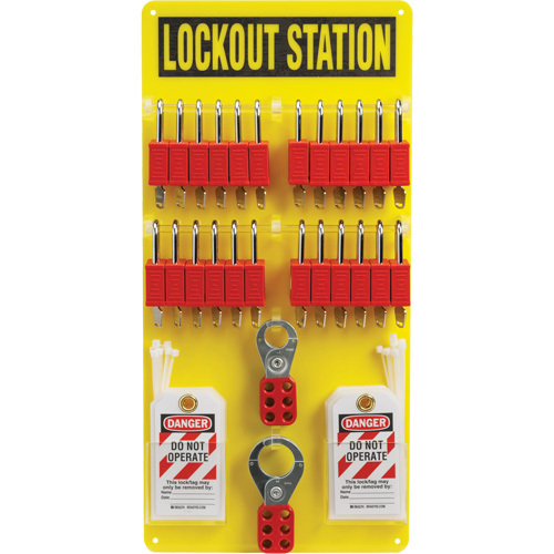 Tableau de cadenassage et &eacute;tiquetage avec cadenas de s&eacute;curit&eacute; en nylon utilisant des cl&eacute;s identiques, Cadenas Plastique, Capacit&eacute; de 24, Cadenas Compris GTA Hardware Inc