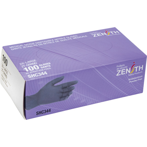 Gants jetables de calibre m&eacute;dical, 2T-Grand, Nitrile, 6 mils, Sans poudre, Noir, Classe 2 GTA Hardware Inc
