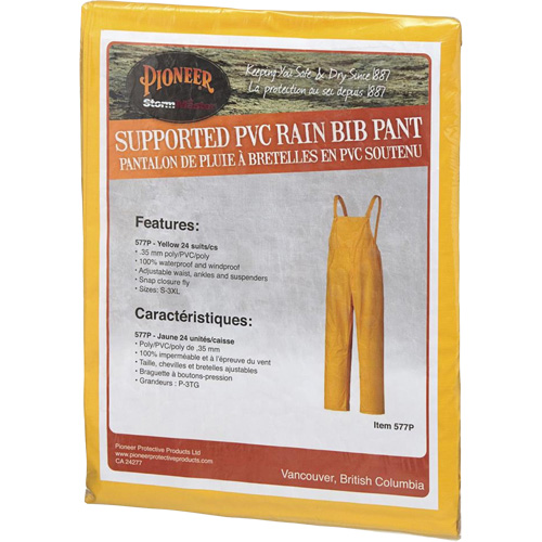 577P Storm Master&reg; Bib Pants, Small, Polyester/PVC, Yellow GTA Hardware Inc
