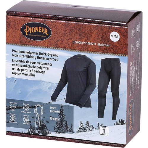 D2200A Ensemble de sous-v&ecirc;tements &agrave; s&eacute;chage rapide et &eacute;vacuation de l'humidit&eacute; de premi&egrave;re qualit&eacute;, Hommes, T-petit, Noir GTA Hardware Inc
