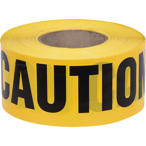 387 Ruban d'avertissement, Anglais, 3" la x 1000' lo, 1,5 mil, Noir sur jaune GTA Hardware Inc