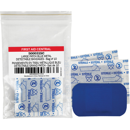 Blue Adhesive Bandages, Rectangular/Square, 3", Fabric Metal Detectable, Non-Sterile GTA Hardware Inc