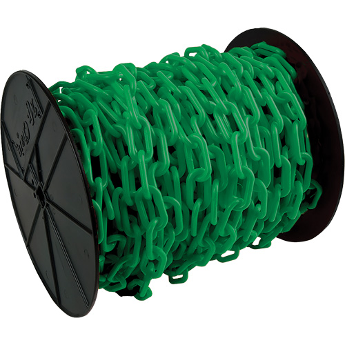 Chaîne de s&eacute;curit&eacute; en plastique robuste, Vert, Maillon de 2", 100' de long GTA Hardware Inc
