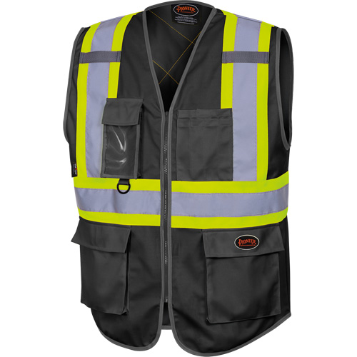 6959BK Veste de s&eacute;curit&eacute; haute visibilit&eacute; en tricot chaîne avec fermeture &agrave; glissi&egrave;re, Noir, T-petit, Polyester GTA Hardware Inc