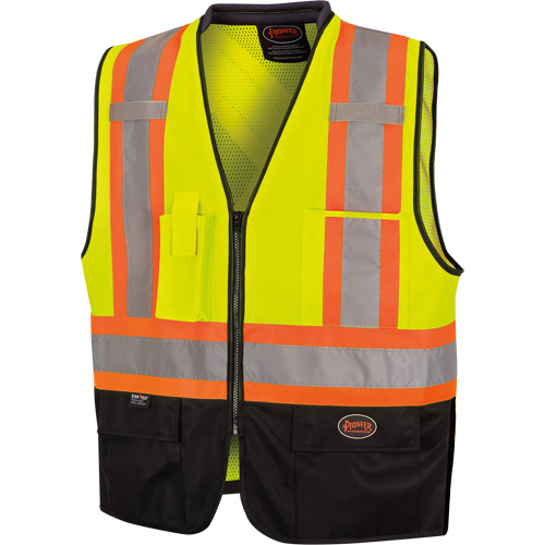 6895 High-Visibility Zip Front Bi-Colour Safety Vest, Black/High Visibility Lime-Yellow, 2X-Large/3X-Large, Polyester GTA Hardware Inc