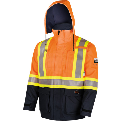 4484 Manteau de s&eacute;curit&eacute; Defender antistatique/ignifuge/anti-arc &eacute;lectrique en trilamin&eacute;, Petit, Noir/Orange haute visibilit&eacute;, 11 cal/cm² GTA Hardware Inc