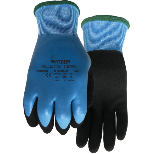 Stealth Black Ops Water-Resistant Gloves, Size Small, 15 Gauge, Rubber Latex Coated, Glass Fibre/Polyester Shell, ASTM ANSI Level A4 GTA Hardware Inc