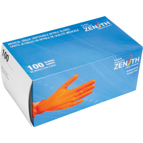 Gants d'examen de poids lourd &agrave; prise tactile, T-Grand, Nitrile, 8 mils, Sans poudre, Orange, Classe 2 GTA Hardware Inc