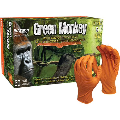 Green Monkey Disposable Gloves, Small, Nitrile, 6-mil, Powder-Free, Orange GTA Hardware Inc